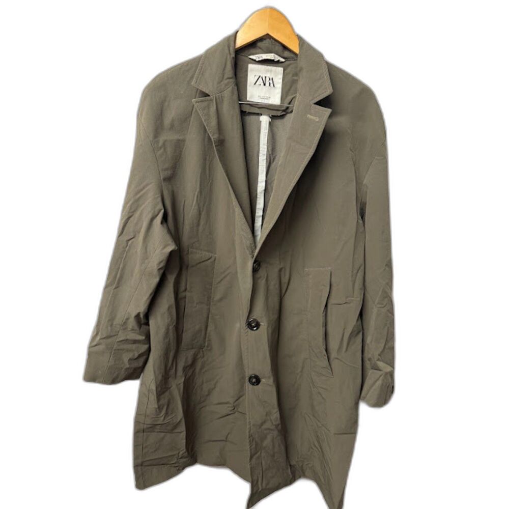Zara Trench Coat Olive Green Khaki Size Medium Minimalist Clean Classic Staple